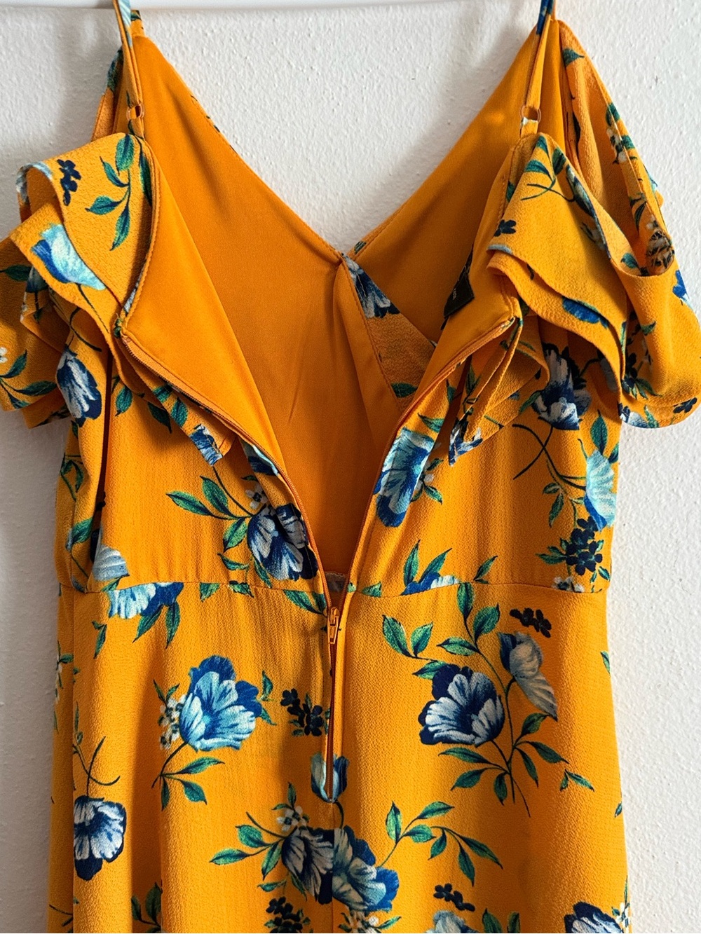☀️ BCX • Yellow Floral Ruffle Cold-Shoulder High-Low Dress • Juniors 9 or WM 8 - Picture 7 of 13